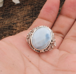 Bague en Agate Bleue Naturelle en Argent Sterling 925, Bague Ondulée à Bandes de Pierre Bleue pour Femme, Bijou Cadeau d'Anniversaire, Vente en Gros - Product Image 2