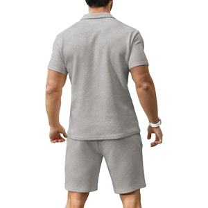 Quick Dry 100% Cotton Breathable <b>Knitted</b> Solid Men's Summer Street Style Suits Two Piece Golf Polo Shirts and Shorts <b>Set</b> - Product Image 3
