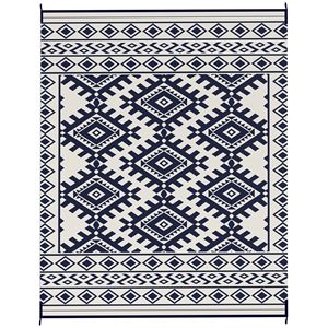 Tappeto da Esterno Reversibile Blu e Bianco con Bordo a Rombi 8FT X 10FT, Impermeabile in Plastica Intrecciata con Borsa per il Trasporto - Product Image 1