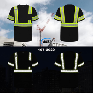 เสื้อยืดคอกลมแขนสั้นสะท้อนแสงสำหรับผู้ชายขายส่ง เสื้อแถบสะท้อนแสงสำหรับงานก่อสร้าง - Product Image 2