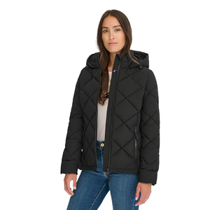 Women's Quilted Hooded <b>Jacket</b> Winter Warm Puffer Coat With Zipper Closure Full Sleeve Polyester Material - Product Image 3