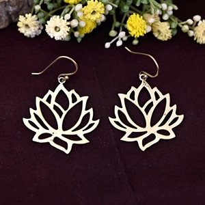 Gold Plated Brass Lotus Flower Earrings <b>Die</b> Cut Metal <b>Craft</b> Jewelry - Product Image 5