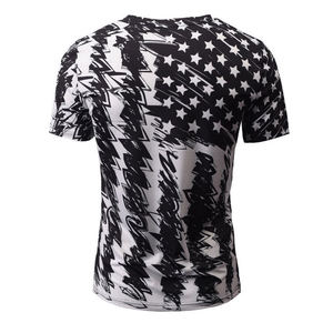 T-shirt à manches courtes pour homme, coupe classique, noir et blanc, imprimé par transfert thermique, respirant, tricoté, col rond, décontracté, 100% coton - Product Image 2