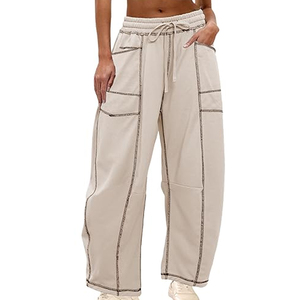 Women Spring Embroidered <b>Cargo</b> Sweatpants <b>Wide</b> <b>Leg</b> High Waist Drawstring Joggers Loose Fit Streetwear Casual Lounge 100% Cotton - Product Image 1