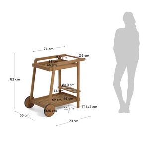 Chariot de service moderne en teck avec roulettes, chariot de bar d'extérieur avec porte-bouteilles, chariot à boissons de luxe pour hôtel, villa - Product Image 6
