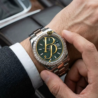 Reloj de Pulsera Analógico de Cuarzo Briva Luxury Diamond, Esfera Verde Oscuro, Cristal, Marcadores Plateados, Fecha, Acero Inoxidable, Resistente al Agua 10 Bar