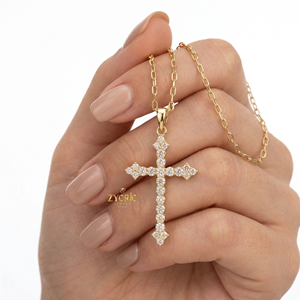 Women's 18K Solid Gold Christian <b>Cross</b> Pendant Charm Necklace Brilliant Cut Diamond Certified Trendy Gift Anniversary Party - Product Image 2