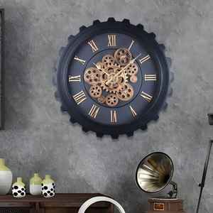 Horloge murale industrielle de luxe, grande horloge en métal à engrenages rotatifs de style steampunk, chiffres romains, pour loft, bureau, restaurant - Product Image 1