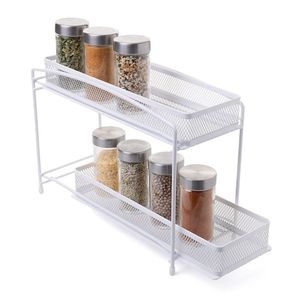 Organizador de Especias Extraíble de 2 Niveles, Cesta de Almacenamiento de Metal Blanca para Cocina, 4.5" X 11" - Product Image 3