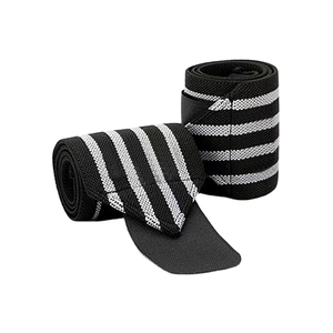 Black and <b>White</b> Striped Nylon Wrist <b>Wraps</b> 2 In Width Elastic Support for All Seasons Unisex Use - Product Image 1