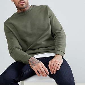 Sweat-shirt à col rond pour homme, vert olive, coupe classique, couleur unie, tricot en coton, pull décontracté, vêtements d'automne - Product Image 1