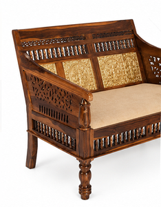 Solid Sheesham Wood Transitional Durable 3 Seater Royal <b>Sofa</b> Handcrafted Carved Design Brass <b>Foam</b> Filled for Apartment Hotel - Product Image 5