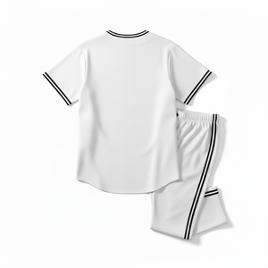 White Unisex Cotton Sweatshirt And Pants Set With Embroidered S Logo Striped Side Panels <b>Elastic</b> Waist Drawstring Closure - Product Image 2