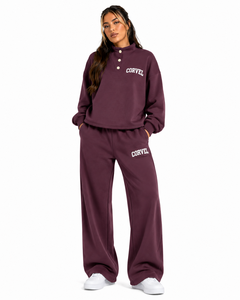 Ensemble de survêtement en molleton bouclette pour femme, pull à col boutonné, pantalon de survêtement fluide à jambe droite, haut à col demi-fermé, vente en gros - Product Image 5
