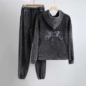 Women's Breathable 100% Cotton <b>Fleece</b> Tracksuit Hooded Jacket and Jogger Pants Set Casual Fitness <b>Running</b> Outdoor - Product Image 2