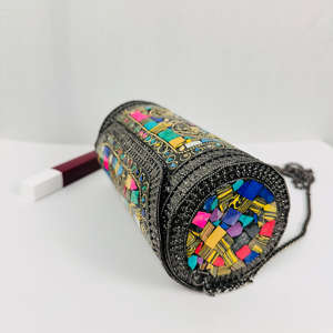 Handmade Modern Ethnic <b>Gold</b>-Plated Antique Metal Mosaic Crossbody <b>Clutch</b> Polished Colorful Beaded Evening Purse Sculpture - Product Image 5