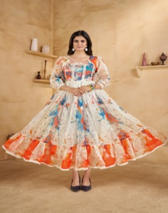 AARYA 2026 Verano Nuevo Vestido Casual de Moda con Estampado Floral, Lavable, de Organza, Cuello Cuadrado, Largo hasta la Rodilla, Mangas Abullonadas, Estilo Western - Product Image 1