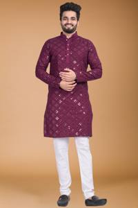 Ensemble Kurta Pyjama Traditionnel pour Hommes en Tissu Premium, Manches Longues, Coupe Confortable pour Mariages et Tenues de Fête - Product Image 4