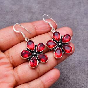 Boucles d'oreilles fleur de grenat faites à la main, argent sterling 925, bijoux en pierres précieuses, pierre rouge naturelle, boucles d'oreilles pour femmes, cadeau - Product Image 6