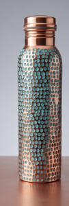 Bouteille d'eau en cuivre pur émaillé turquoise martelé, anti-fuite, pour la pratique de la yoga et de la fitness ayurvédique - Product Image 5