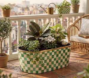 Handwoven Planter Basket with Mother of Pearl Inlay <b>Rectangular</b> Indoor Outdoor Plant <b>Pot</b> for Home Garden Decor from Vietnam - Product Image 6