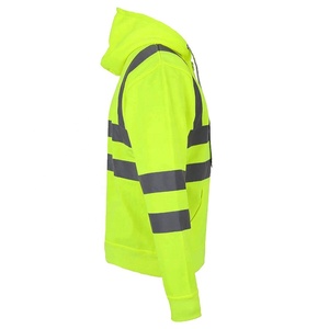 <b>Mens</b> High Visibility <b>Reflective</b> Hooded Sweatshirt Zip up Workwear <b>Jacket</b> Waterproof Breathable Safety Uniform Polyester - Product Image 3