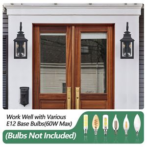 23\" H 2-Pack Vintage Black Metal Outdoor Wall Lantern <b>Light</b> Clear Seeded Glass <b>Sconce</b> for Porch Patio Garden-for Outdoor Spaces - Product Image 6