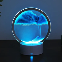 Lampe de table artistique en verre DC E14 USB LED, veilleuse sablier dynamique à sable mouvant 3D paysage naturel, intensité réglable