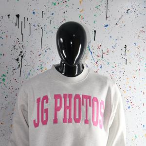 JG PHOTOS ASH GREY <b>Mock</b> <b>Neck</b> Sweatshirt 100% PINK Applique Embroidery wide <b>neck</b> Sweatshirt Finer Threads - Product Image 3