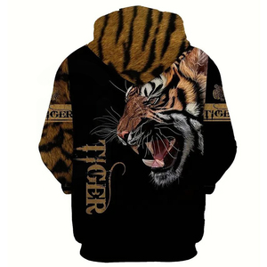 Ensemble survêtement décontracté pour homme avec sweat à capuche et pantalon imprimé tigre, longueur intégrale, cordon de serrage, respirant, en polyester, motif animalier, idéal pour l'automne - Product Image 2
