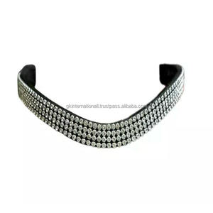 Clear Crystal Horse cuero cuatro filas onda ceja banda para caballo todos los tamaños diseñador hecho a mano negro inglés cuero caballo ceja banda - Product Image 4