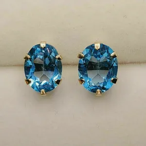 Moissanite Oval <b>Stud</b> <b>Earrings</b> 925 Silver <b>Blue</b> Gemstone Classic Prong Setting Lightweight Jewelry for Women - Product Image 2