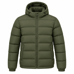 Water-Resistant Winter Jacket Solid Color Polyester Cotton Quilted Coat With <b>Fleece</b> Padded <b>Men</b> Puffer Jacket <b>Men's</b> <b>Black</b> Stand - Product Image 2