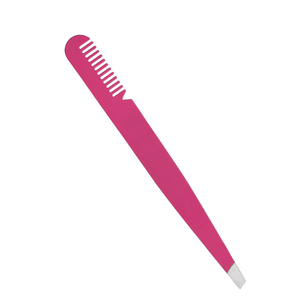 Pince à épiler professionnelle rose pour sourcils avec peigne et étui assorti, en acier inoxydable, à pointe inclinée, ensemble 2-en-1, OEM - Product Image 3