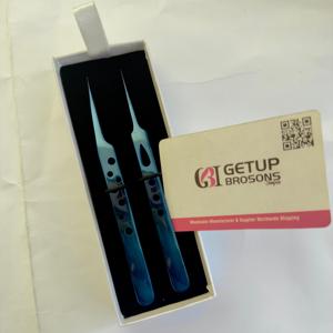 Pince à cils GETUP BROSONS IMPEX, manche plaqué plasma bleu, acier inoxydable, précision durable, pointe droite en fibre lisse, 10 mm - Product Image 4