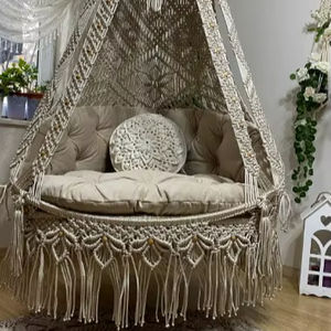 Handmade Macrame Double Hanging <b>Chair</b>: Boho Patio <b>Swing</b> - Product Image 1