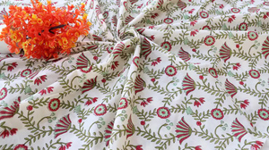 Tissu en coton imprimé à la main écologique au mètre, motif floral blanc et rose, imprimé Jaipur Sanganeri, doux, pour la décoration intérieure indienne, pour filles - Product Image 5