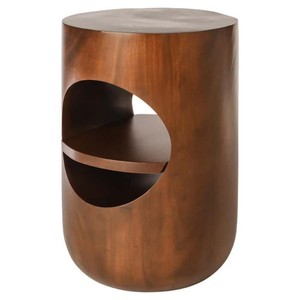 <b>Hand</b>-Carved Acacia Wood Side Table | Rustic Wooden <b>Drum</b> Table Wholesale - Product Image 1