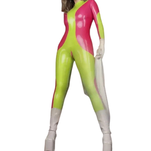 Combinaison moulante en spandex color block pour femme, à manches longues, col roulé, taille haute, coupe ajustée, longueur intégrale, tenue de club - Product Image 2