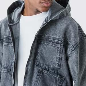 Nouveauté : Blousons en jean pour hommes et garçons, style décontracté, en coton, avec capuche, effet délavé, personnalisables et tendance - Product Image 2