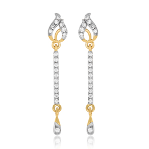 14K Yellow Gold Elegant Long <b>Dangle</b> <b>Earrings</b> with Round Cut Lab Grown <b>Diamonds</b> Curved Teardrop Design Luxury Fine Jewelry Women - Product Image 1