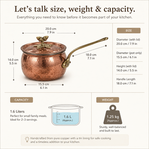 Cacerola de Cobre Martillado Hecha a Mano con Tapa y Asa de Latón, Olla de Cobre para Cocinar, Utensilios de Cocina de Cobre Premium, OEM ODM Venta al por Mayor Exportación - Product Image 5