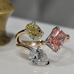 Bague de fiançailles et de mariage en or massif 14 carats avec trois diamants de laboratoire de 2,62 carats, style arbre multi-formes, cadeau d'anniversaire. - Product Image 4