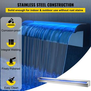 Fontana a Cascata per Piscina in Acciaio Inox con Striscia LED 90 cm x 11,4 cm x 7,9 cm (L x P x A) Tubo di Scarico - Product Image 3