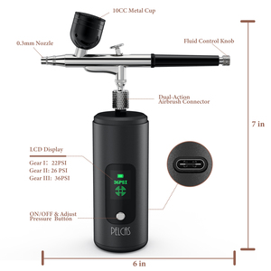 Kit aérographe rechargeable sans fil avec compresseur <span class=keywords><strong>pour</strong></span> maquillage, décoration de gâteaux, barbier, coloration de modèles, nail art - Product Image 6