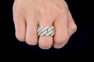 Anillo de Hip Hop con Diamantes Baguette, Plata de Ley 925, Acabado en Oro de 10K/14K, Anillo de Rapero de Banda Ancha Multicapa - Product Image 3