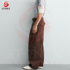 Wholesale Custom <b>Men's</b> <b>Brown</b> <b>Cargo</b> Pants Loose Fit Cotton Workwear Streetwear Multi Pocket Casual Trousers - Product Image 3