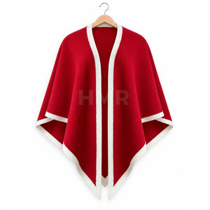 HMR Sorority Sisterhood Red Acrylic 100% Premium Wool <b>Cape</b> Shawl Open Poncho Red White Trim Winter Sweater Coat - Product Image 5