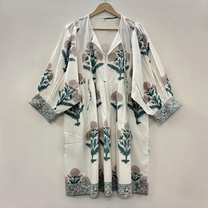 Vestido Casual Midi para Mujer, Tejido 100% Algodón, Liso, Manga Corta, Cintura Imperio, Estilo Babydoll, Cuello en V, Holgado, Funcional - Product Image 3