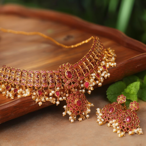 <b>Ruby</b> Kemp Choker <b>Necklace</b> Set Fashion Jewelry - Product Image 3